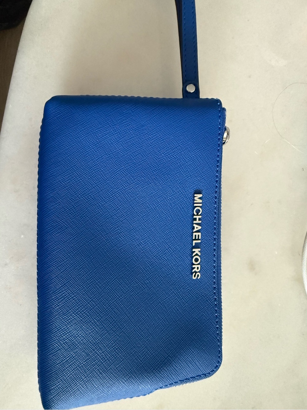 Michael Kors Royal Blue Saffiano Wristlet with Gold Logo
